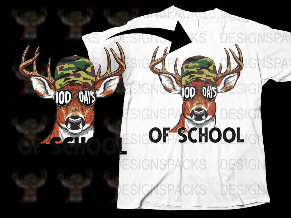 100 Days of School T-Shirt, Deer Antler Boys Celebration Shirt, Kids School Achievement, Novelty Design, 100th Day Festivity Tee