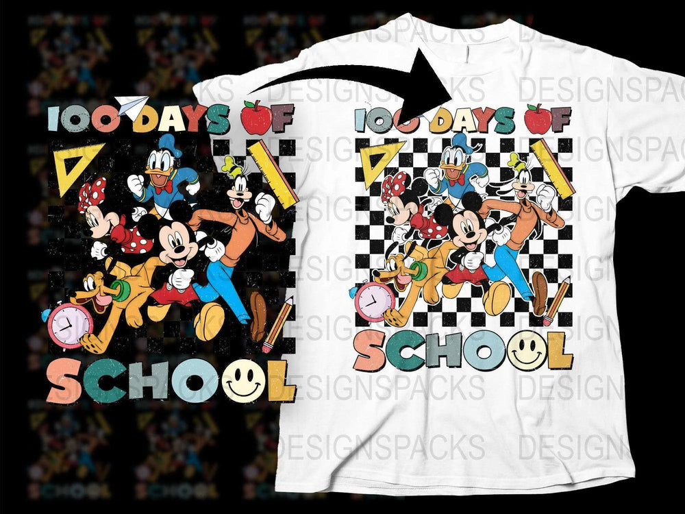 Disney Character T-Shirt, 100 Days of School, Kids Fun Graphic Tee, Mickey Mouse, Minnie Mouse, Educational Celebration Shirt