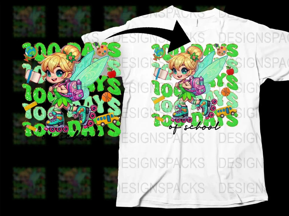 100 Days of School Fairy Character Png Digital Download