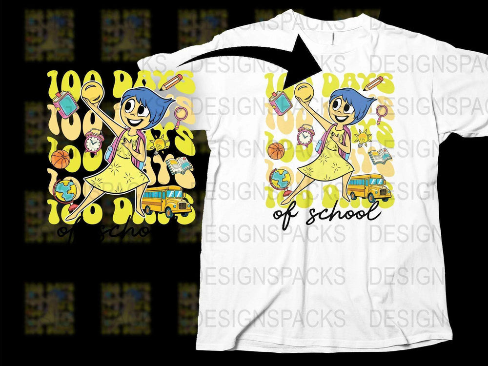 Colorful Kids T-Shirt, 100 Days of School Celebration, Cartoon Design, Cheerful Graphic Tee, Youth Fashion, Fun School Apparel
