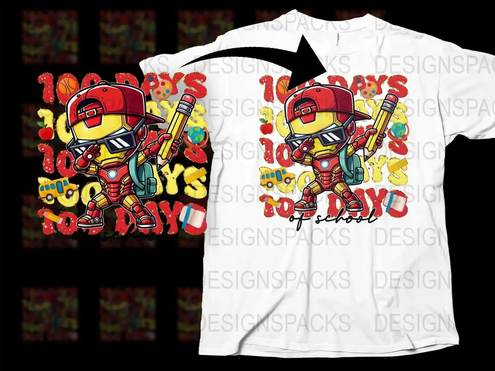 100 Days of School Iron Man Cartoon Png Digital Download