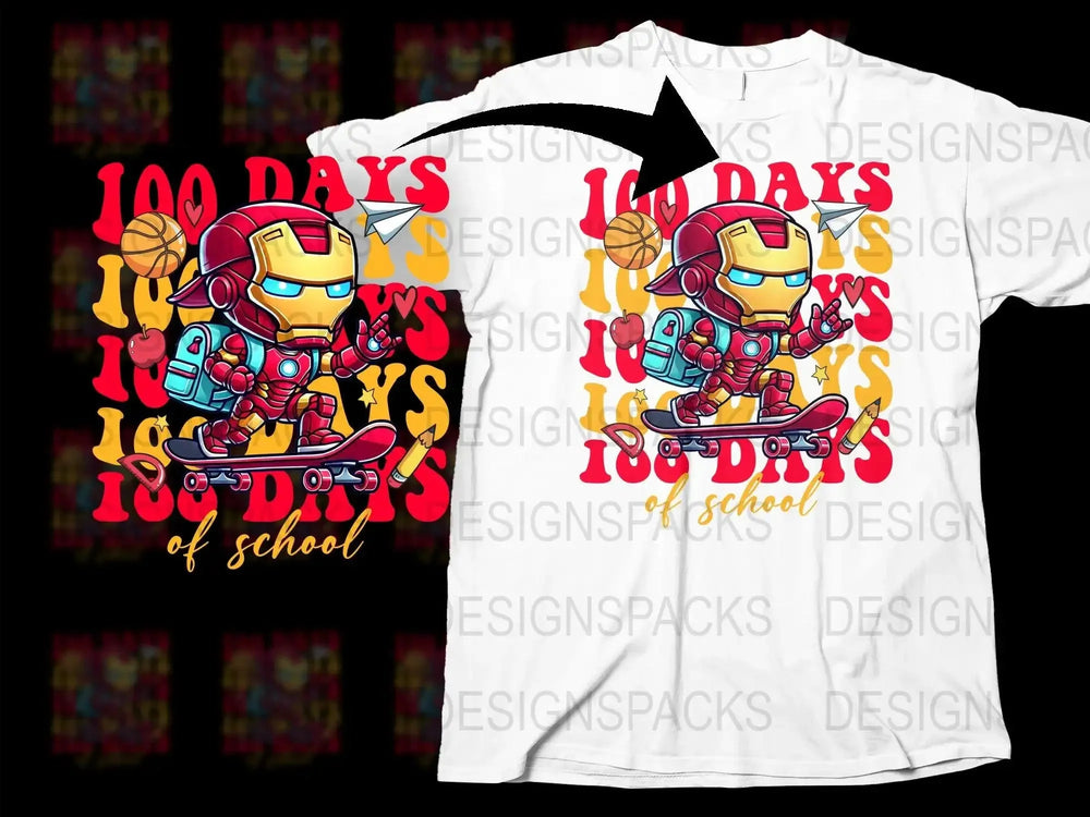 100 Days of School Iron Man Skateboard Png Digital Download