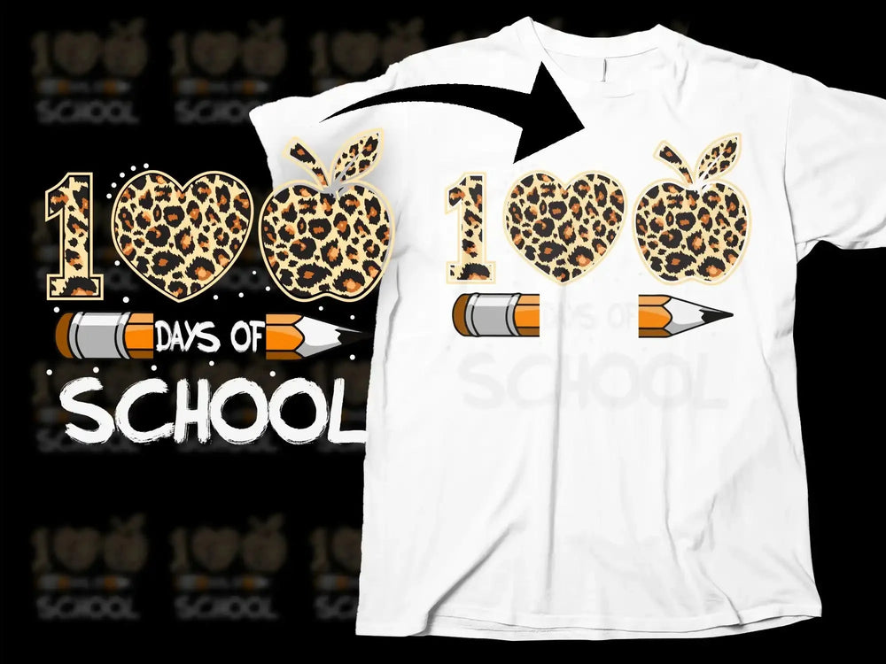 100 Days of School Shirt, Leopard Print Apple Tee, Teacher Celebration T-Shirt, Fun Educational Graphic Top for Educators