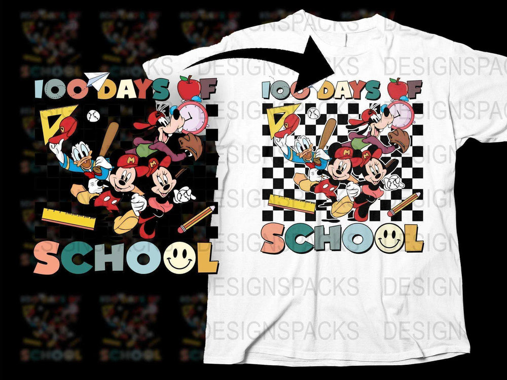 100 Days Of School Mickey Minnie Donald Goofy Png Digital Download