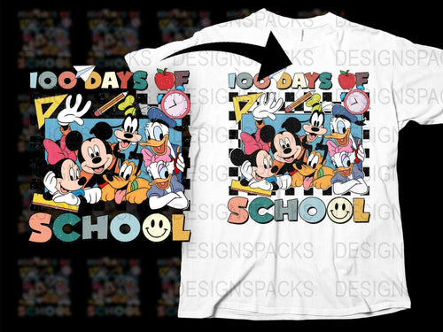 Disney 100 Days of School T-Shirt, Mickey and Minnie Mouse, Kids Graphic Tee, Fun Celebration Shirt for School Events, Colorful Cartoon