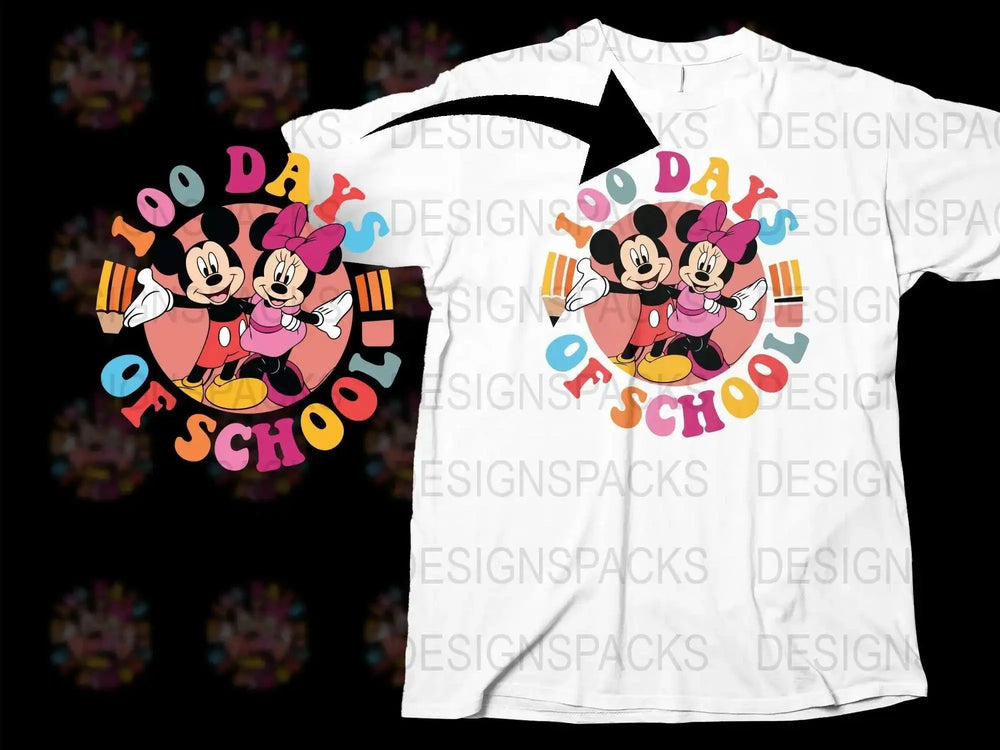 Kids 100 Days of School T-Shirt, Mickey Minnie Mouse Celebration Tee, Colorful Disney Inspired Shirt for School Events