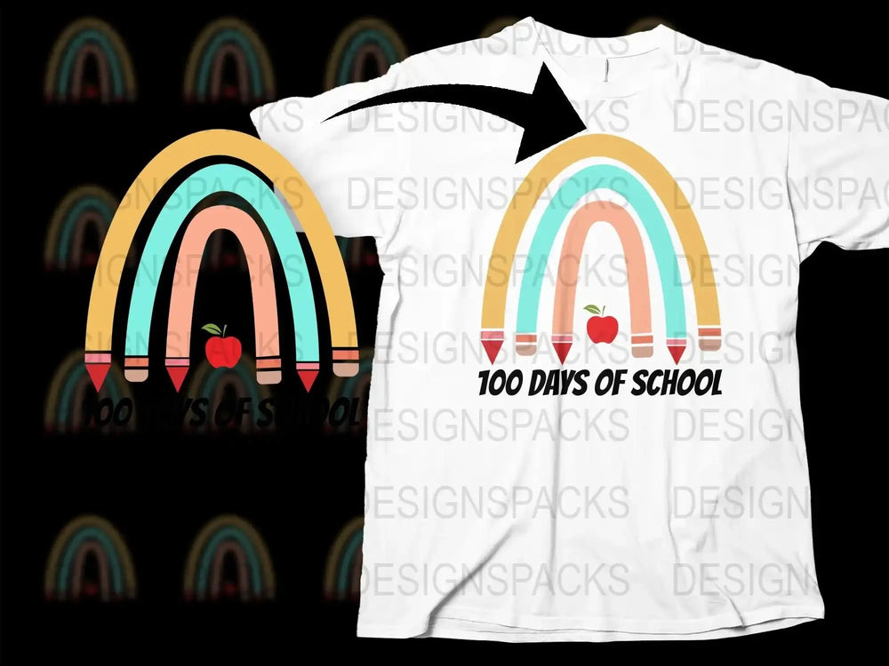Colorful Rainbow Apple 100 Days of School Shirt, Teacher Appreciation T-Shirt, Fun Kids School Celebration Top, Custom Teacher Gift