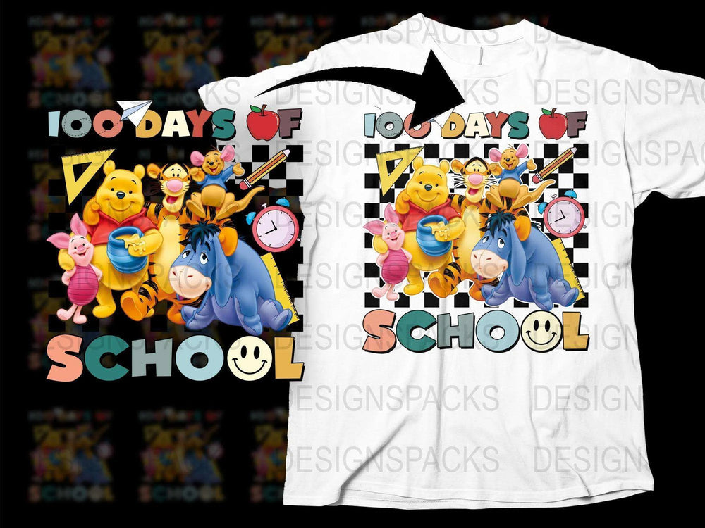 Kids 100 Days of School T-Shirt, Colorful Cartoon Characters, Fun Graphic Tee for Children, Educational Shirt