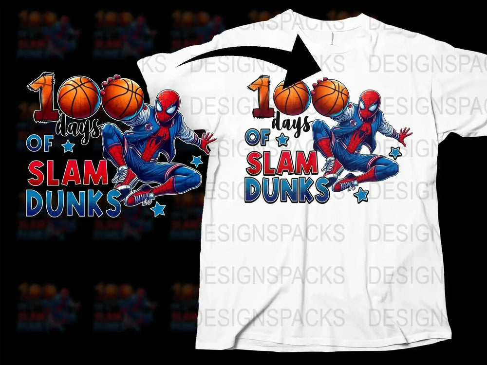 100 Days of School Slam Dunks Spider-man Png Digital Download