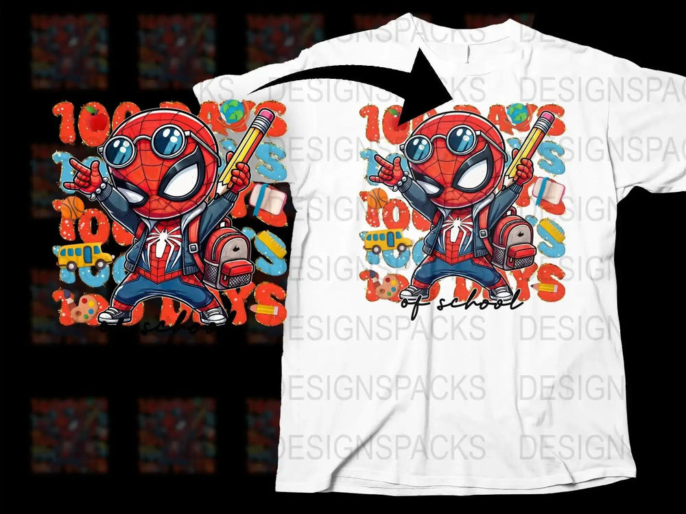 100 Days of School Spiderman Png Digital Download