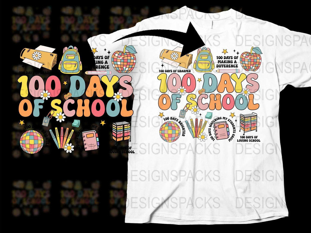 Colorful 100 Days of School T-Shirt, Teacher Celebration Tee, Student Milestone Shirt, Fun Classroom Apparel, Custom School Outfit