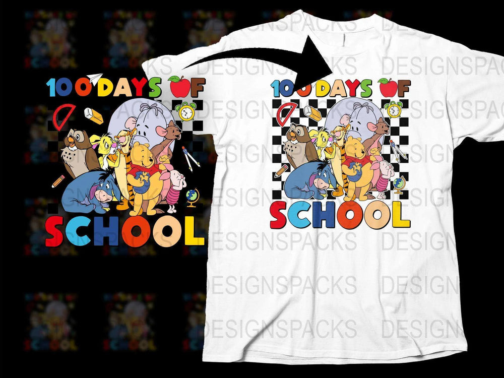 100 Days of School T-Shirt, Cartoon Animals Celebration, Kids Unisex Graphic Tee
