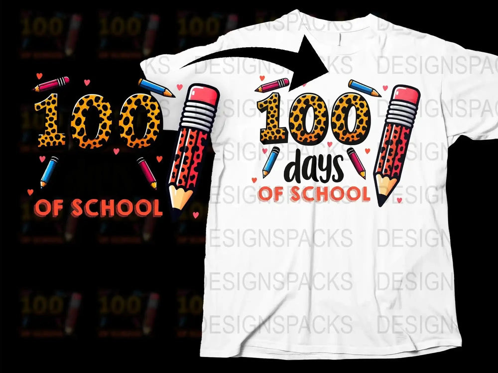 Kids 100 Days of School T-Shirt, Colorful Pencil Celebration Design, Unisex Children's Tee, School Milestone Celebration Shirt