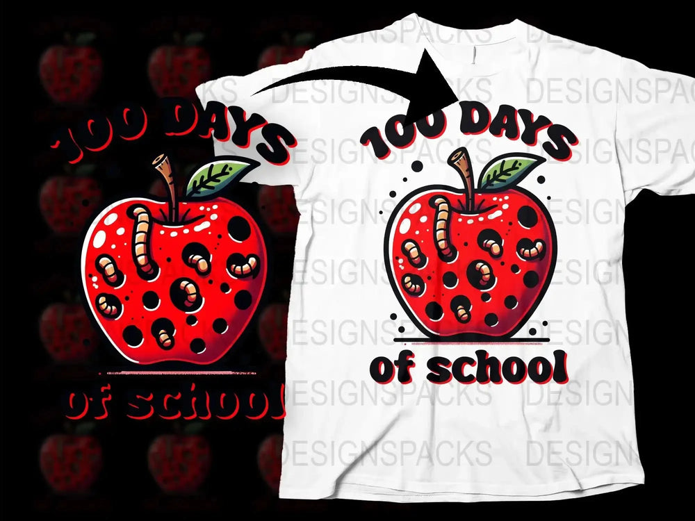 100 Days of School T-Shirt, Cute Apple Design, Kids School Celebration Tee, Colorful Graphic Shirt for Students, Teacher Gift Idea