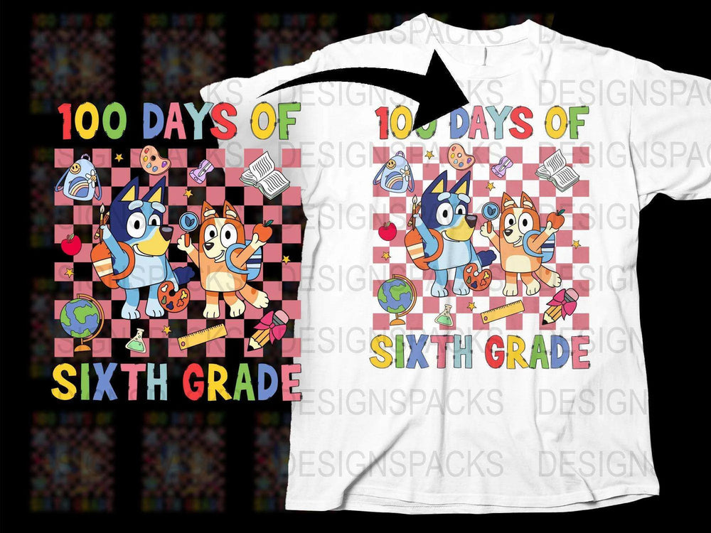 Kids 100 Days of School T-Shirt, Sixth Grade Celebration, Colorful Cartoon Animals, Fun School Tee