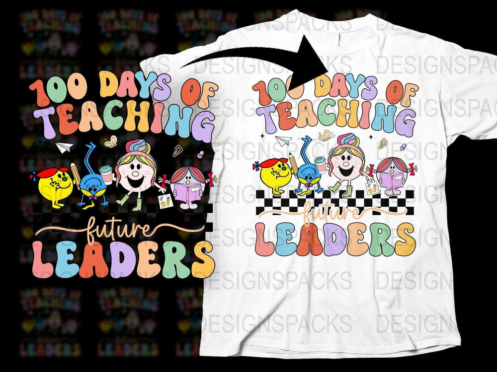 100 Days of Teaching T-Shirt, Colorful Teacher Tee, Future Leaders Graphic, Unisex School Shirt