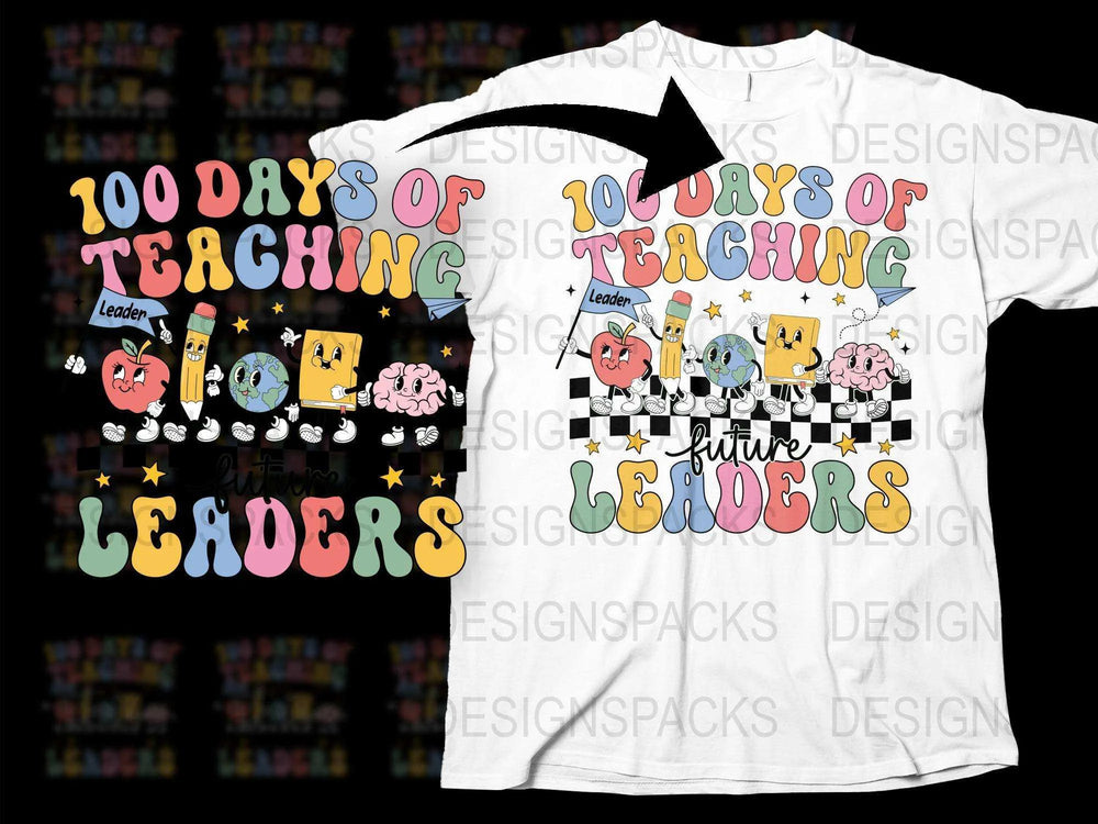 100 Days of Teaching T-Shirt, Colorful Teacher Life Design, Future Leaders Graphic Tee, Inspirational Educator Gift
