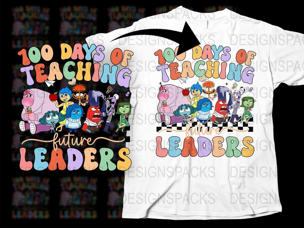 Colorful Teacher T-Shirt 100 Days of Teaching Future Leaders Graphic Tee, Educator Gift, School Celebration Shirt, Fun Cartoon Characters
