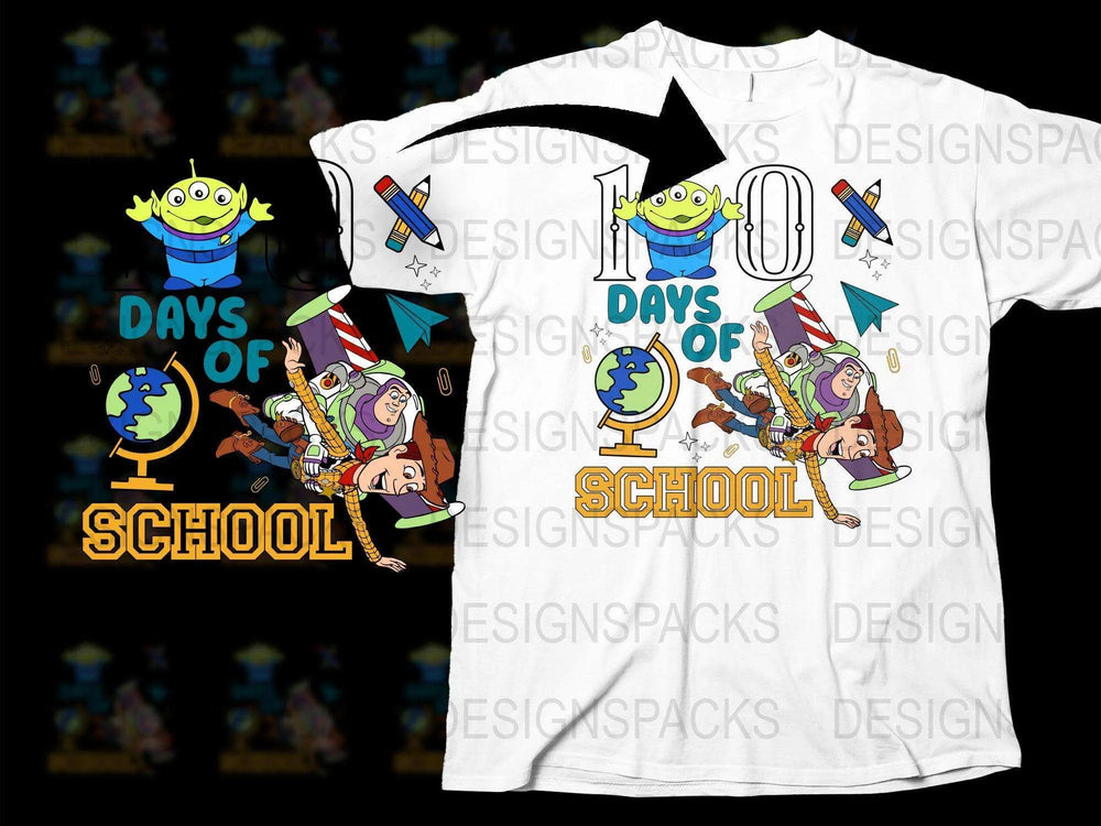 Colorful 100 Days of School T-Shirt, Cartoon Characters, Kids Celebration Tee, Educational Fun Shirt for Teachers and Students