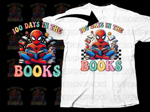 100 Days School Spiderman Books Colorful Graphic Png Digital Download