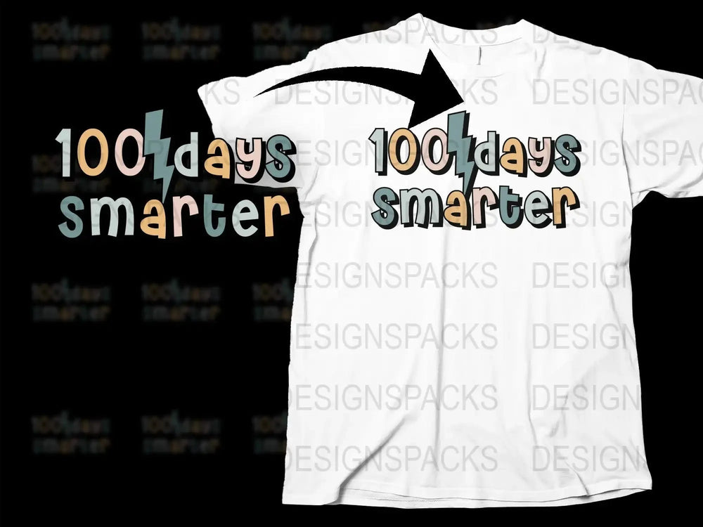100 Days Smarter Lightning Bolt Graphic Png Digital Download