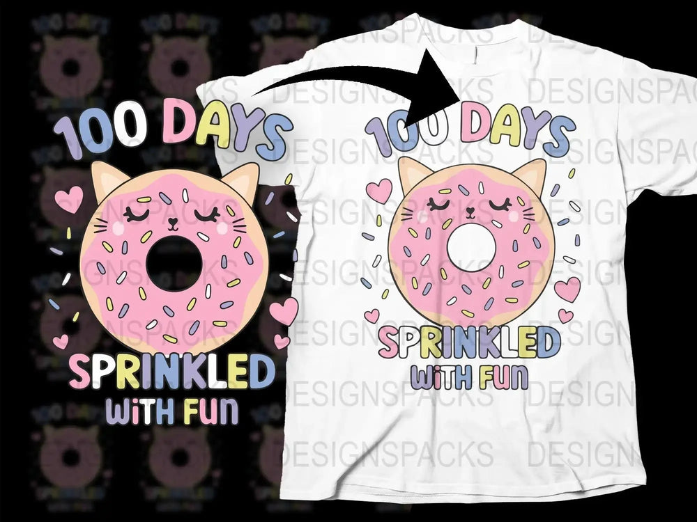 100 Days Sprinkled Fun Cat Donut Png Digital Download