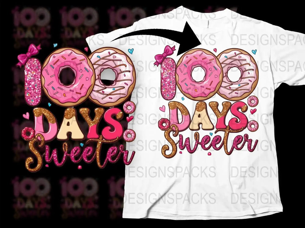 100 Days Sweeter Glitter and Donuts Png Digital Download