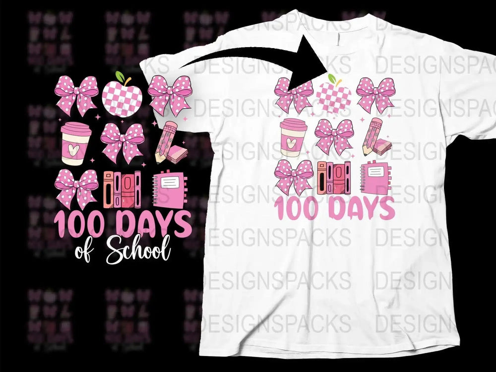 100 Days of School T-Shirt, Pink Teacher Shirt, Check Pattern, Educational Tee, Celebration Top for Teachers and Students
