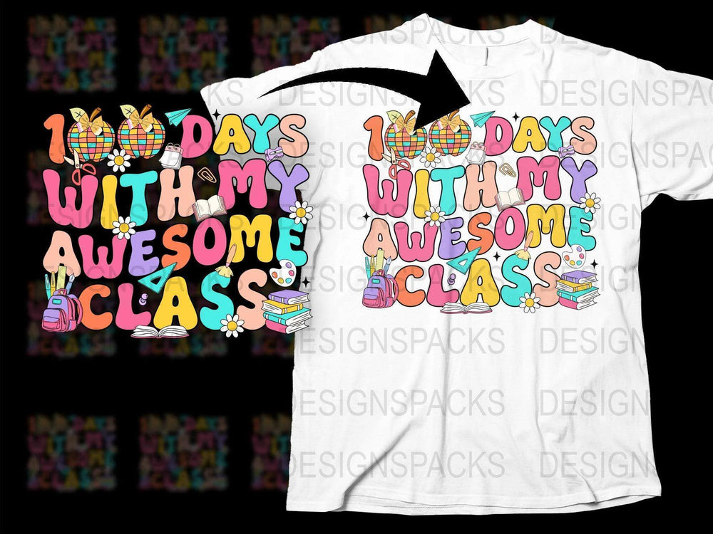 Teacher T-Shirt 100 Days With My Awesome Class Celebration Tee Colorful School Apparel