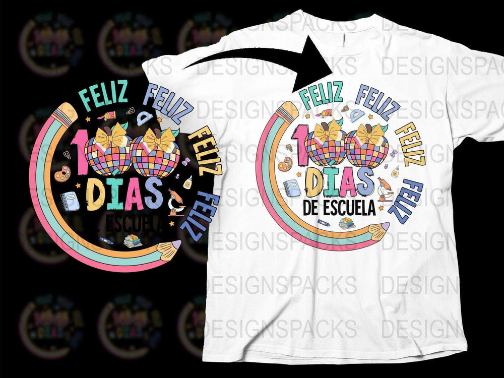 Feliz 100 Dias De Escuela T-Shirt, Colorful School Celebration Tee, Teacher Gift, Student Fun Shirt, Festive Apparel for School Event.