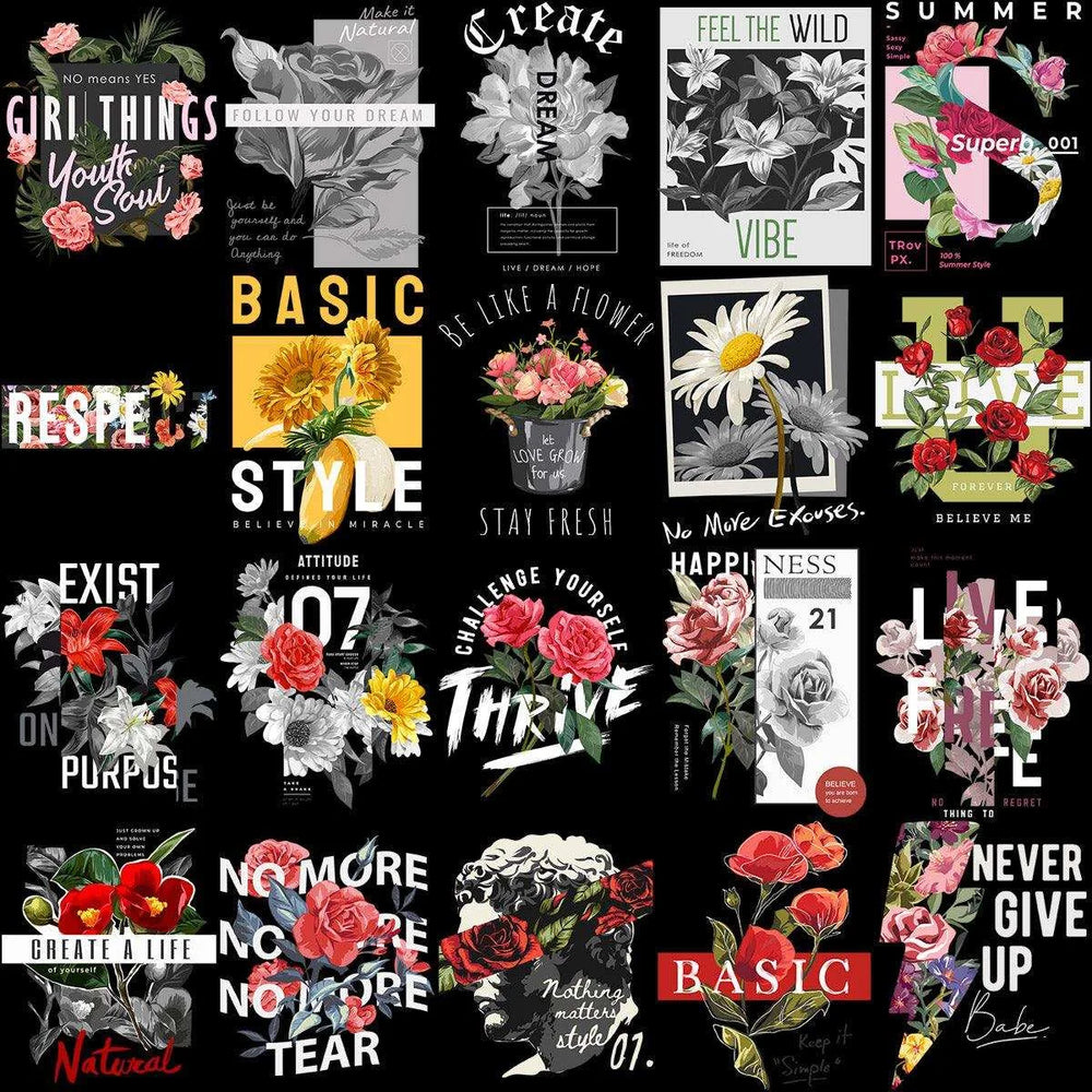100 Floral Streetwear Designs Bundle PNG + EPS