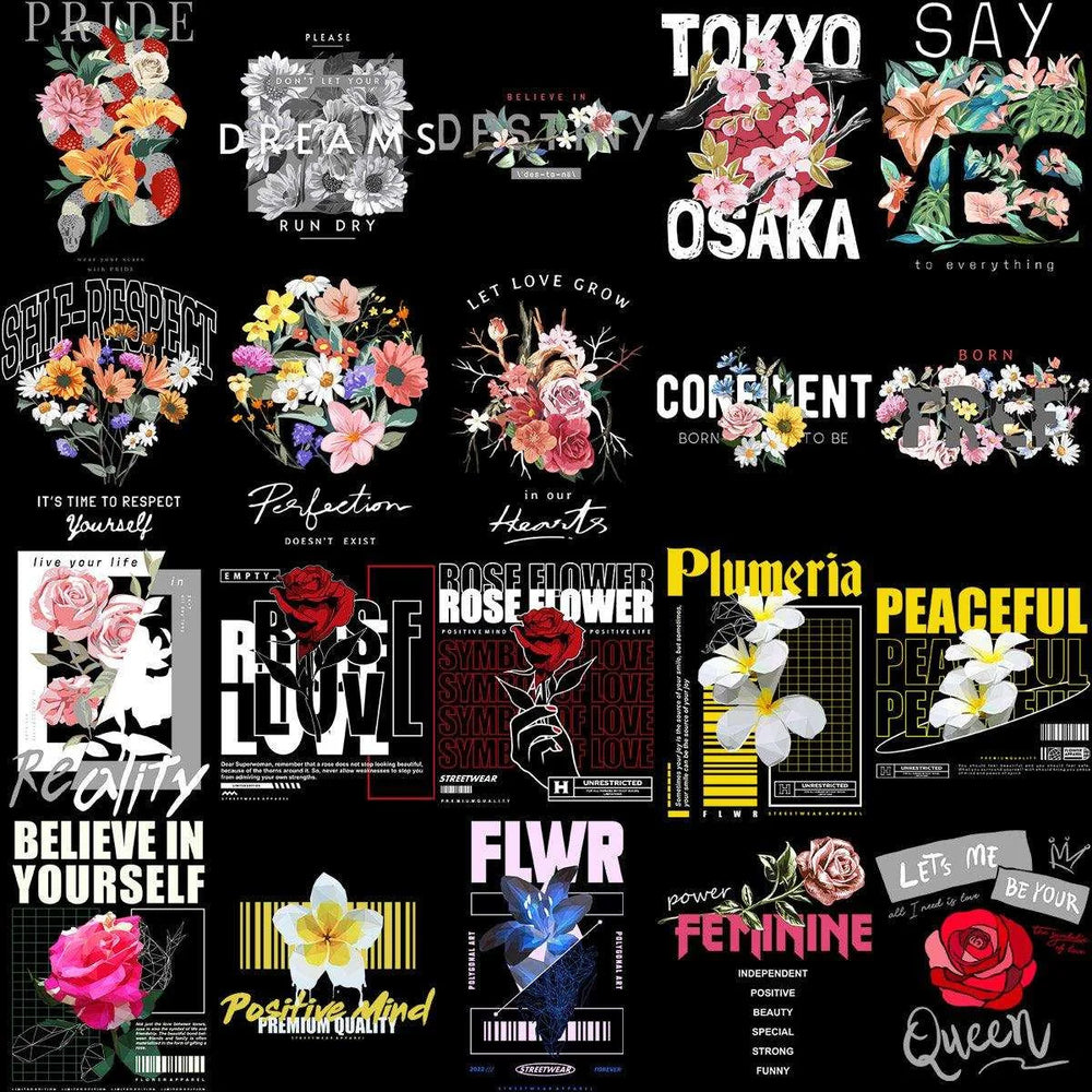 100 Floral Streetwear Designs Bundle PNG + EPS