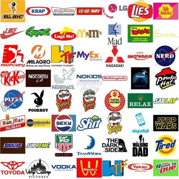 100 Funny Brands Logos Parody Designs Bundle PNG