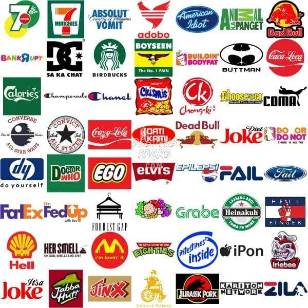 100 Funny Brands Logos Parody Designs Bundle PNG