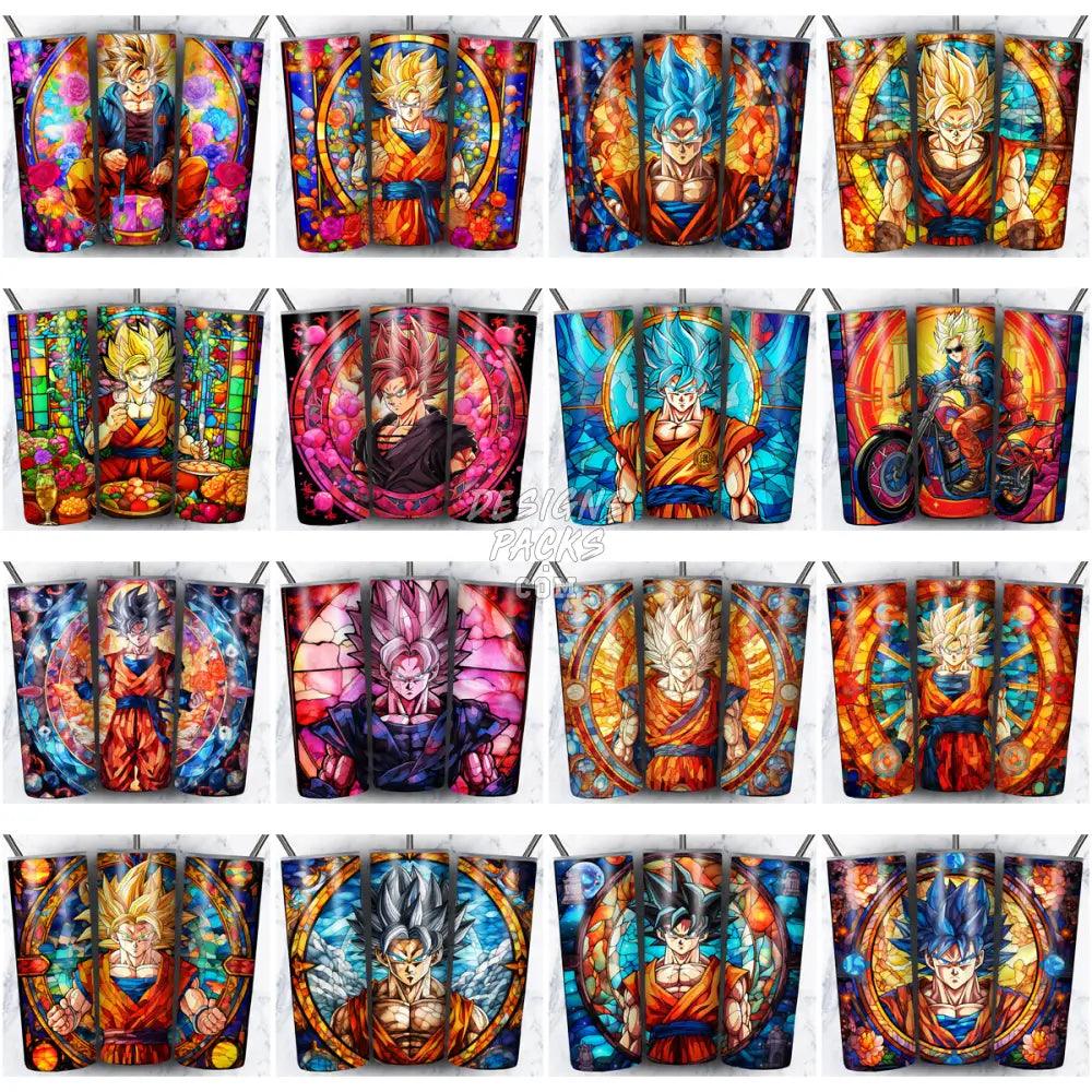 100 Goku Stained Glass Anime Tumbler Wrap Bundle Jpg