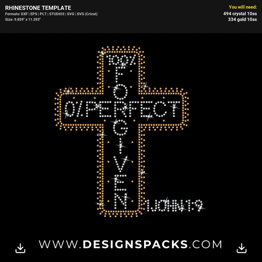 100 Perfect Forgiven Christian Shirt Rhinestone Digital Template