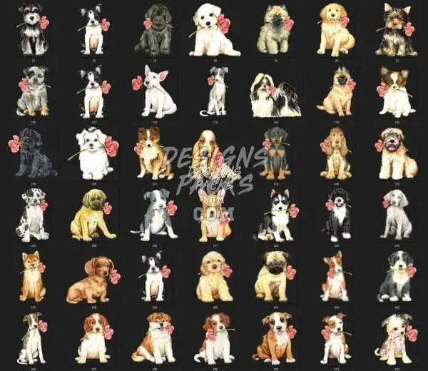 100+ Valentine's Day Dogs Rose Designs Bundle PNG