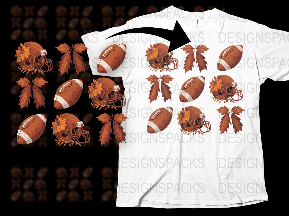 Autumn Leaves and Football Graphic T-Shirt, Fall Sports Tee, Casual Wear, Unisex Shirt Design, Seasonal Apparel
