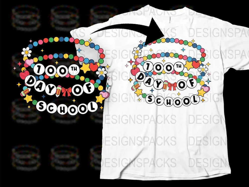 100th Day of School T-Shirt, Colorful Bead Design, Kids' Celebration Shirt, Teachers' Gift Idea, Festive School Tee, Unisex Children's
