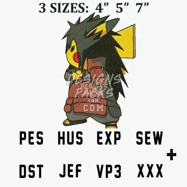 Ninja Pika Ball Anime Embroidery Design