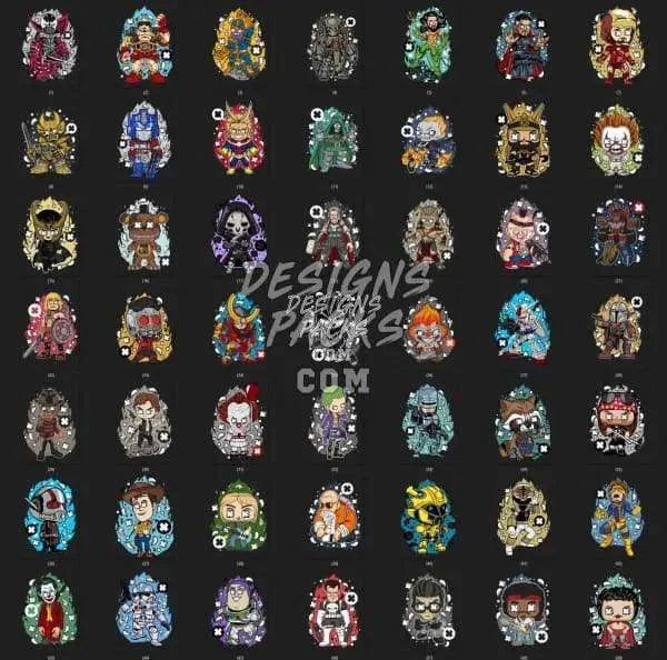 101 Cartoon Pop culture Designs Bundle PNG
