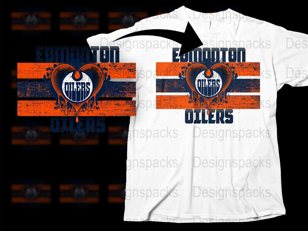 Edmonton Oilers Heart Logo T-Shirt, Distressed Orange Black Stripes, Hockey Fan Apparel, Unisex Adult Clothing