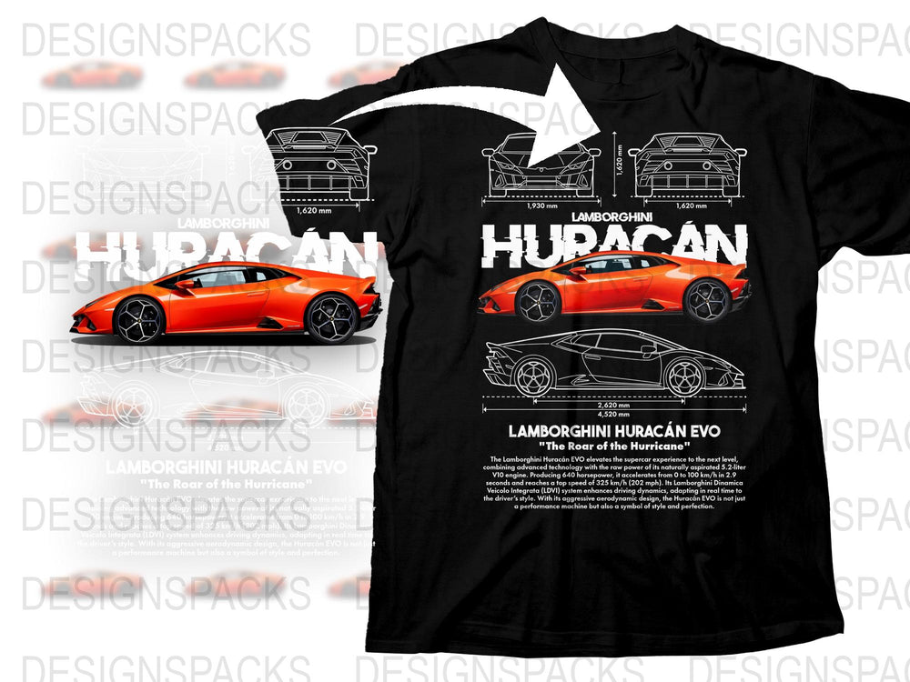 Lamborghini Huracan Evo Graphic T-Shirt, Men's Black Car Tee, Automotive Enthusiast Apparel, Racing Design Shirt