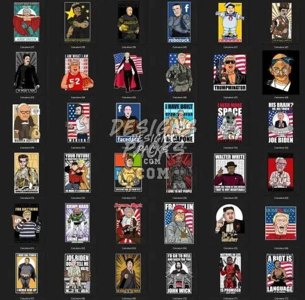 102 Famous Caricature Designs Bundle PNG
