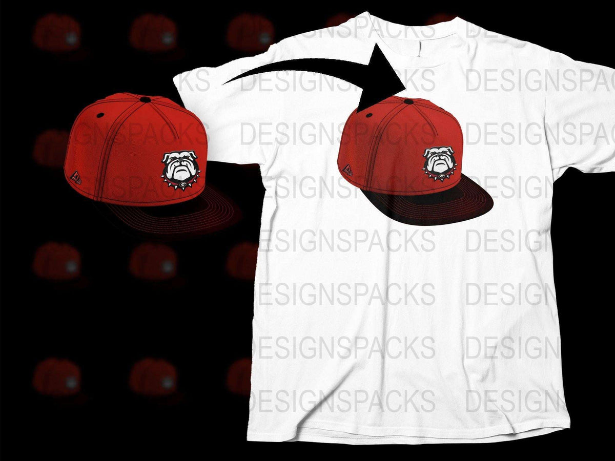 Bulldog Graphic Red Snapback Hat and Matching T-Shirt Set, Unisex Casual Sportswear