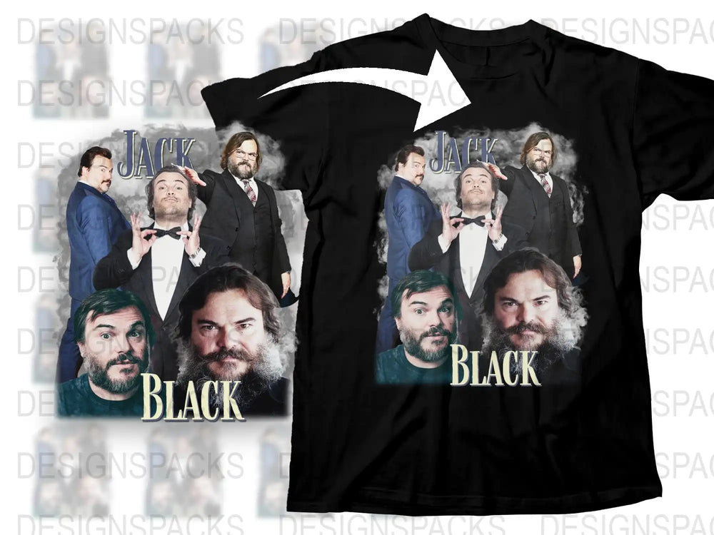 Jack Black Graphic T-Shirt, Movie Star Collage Tee, Unique Actor Print Shirt, Fan Merchandise, Multiple Poses Top