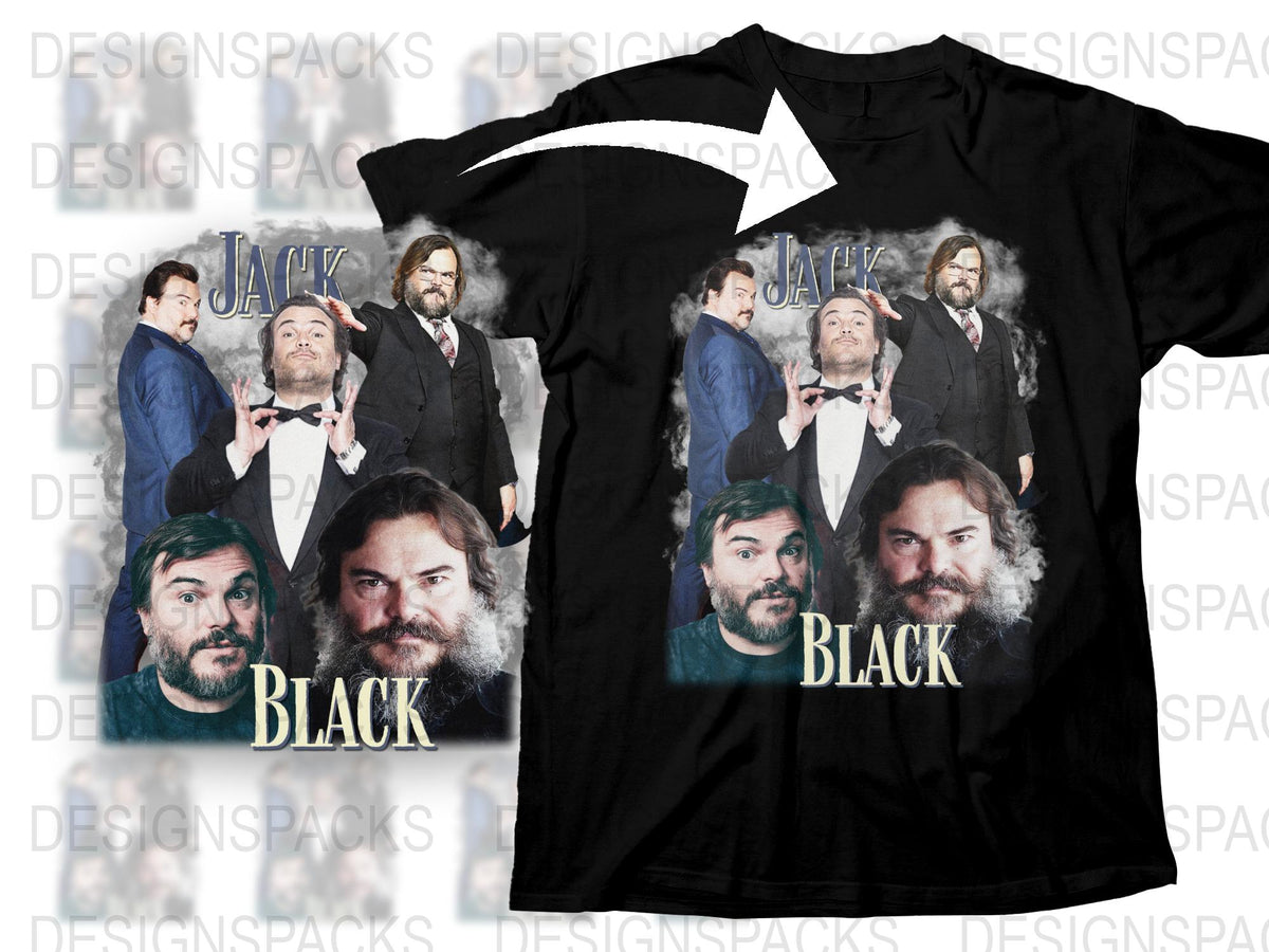 Jack Black Graphic T-Shirt, Movie Star Collage Tee, Unique Actor Print Shirt, Fan Merchandise, Multiple Poses Top