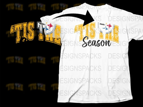 Steelers Holiday T-Shirt 'Tis The Season Graphic Tee, Football Fan Christmas Gift, Festive Winter Apparel, Yellow Black White