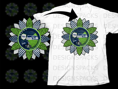 Seattle Seahawks sunflower design with football helmet and logo.