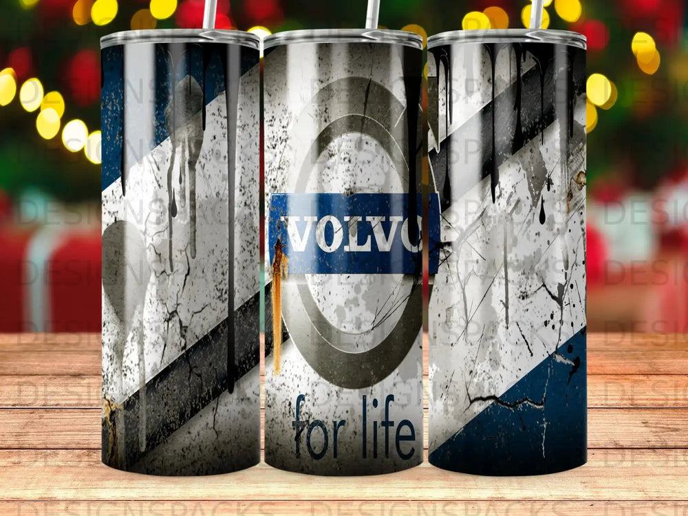 Volvo logo distressed grunge dripping paint blue for life product type